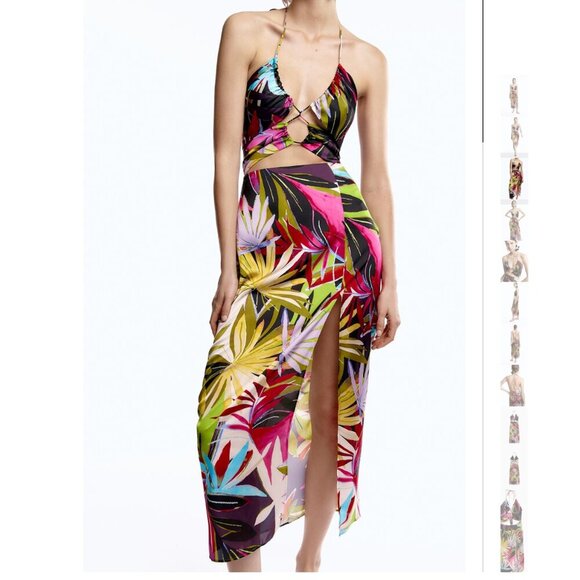 TROPICAL PRINT CUT OUT DRESS Size M NEW WITH TAG! - Picture 4 of 12